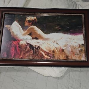 Reclining Figure Art Print in White and Brown by Pino.  Beautiful Frame